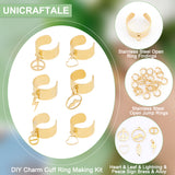 DIY Charm Cuff Ring Making Kit, Including Stainless Steel Open Ring Findings, Heart & Leaf & Lightning & Peace Sign Brass & Alloy & 304 Stainless Steel Pendants & Link Connectors, Golden, 32Pcs/box