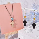 Wood Pendants, with Winding Waxed Polyester Cord & Cross, Mixed Color, 22x15x4.2mm, Hole: 2mm