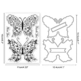 1Pc Carbon Steel Cutting Dies Stencils, for DIY Scrapbooking, Photo Album, Decorative Embossing Paper Card, Stainless Steel Color, with 1Pc Plastic Clear Stamps, Butterfly, Cutting Dies Stencils: 155x104x0.8mm