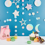 4Pcs 4 Style Iridescent Paper Glitter Circle Star Garland, Hanging Streamer, for DIY Shimmer Wall Backdrop, Festive & Party Decoration, Colorful, 4000mm, 1pc/style