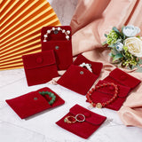 Square Velvet Jewelry Bags, with Snap Fastener, FireBrick, 7x7x0.95cm