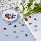 Alloy Glass Charms, Faceted, Teardrop, Platinum, Mixed Color, 14.5x9x5mm, Hole: 1.5mm, 12 colors, 4pcs/color, 48pcs/box