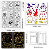 1 Sheet Tarot PVC Plastic Stamps, with 1 Set Painting Stencils and 1Pc Carbon Steel Cutting Dies Stencils, for DIY Scrapbooking, Mixed Shapes, Stamp: 29.7x21cm