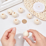 Natural Unfinished Wood Round Beads, Waxed Wooden Beads, Smooth Surface, with Nylon Packaging Vacuum Bag, Floral White, 30mm, Hole: 6~7mm, 50pcs