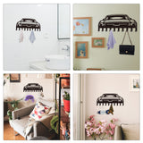 Iron Wall Mounted Hook Hangers, 10-Hook Decorative Organizer Rack, for Bag Clothes Key Scarf Hanging Holder, with Screws, Black, Car, 150x330mm
