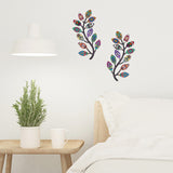 2Pcs 2 Style Iron Tree Leaf Wall Decor, Vine Olive Branch Leaf Wall Metal Art Hangings Decorations, for Indoor Outdoor Bedroom Living Room Cafe, Mixed Color, 322x155x1mm, Hole: 3mm, 1pc/style