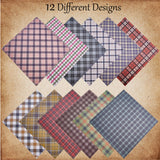 24 Sheets 12 Styles Scrapbook Paper Pad, for DIY Album Scrapbook, Greeting Card, Background Paper, Diary Decorative, Tartan Pattern, Mixed Color, 30.5x30.5cm, 2 sheets/style, 1 set/bag