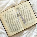 Feather Bookmarks, Gemstone Round Bead Bookmark, Tibetan Style Alloy Pendant Bookmarks, Angel/Fairy/Elf, Antique Silver, 176~213mm, 12 style, 1pc/style, 12pcs/set