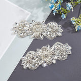 2Pcs Hotfix Rhinestone, Iron on Patches, with Plastic Pearl Beads, Wedding Theme, Dress Shoes Garment Decoration, Flower, Crystal, 125x45x7mm