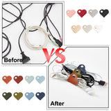 15Pcs 15 Colors PU Leather Cord Organizers, Cable Wire Management Wrap, with Iron Snap Button, Heart, Mixed Color, 35x39x8mm, 1pc/color
