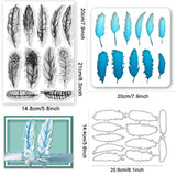 1 Sheet PVC Stamps, with 1Pc PET Hollow Out Drawing Painting Stencils and 1Pc Carbon Steel Cutting Dies Stencils, for DIY Scrapbooking, Photo Album, Feather, PVC Stamps: 210x148x3mm