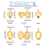 20Pcs 2 Style Rack Plating Brass Locket Pendants, Heart & Oval, Golden, 17~24x15~16x4~4.5mm, Hole: 4~4.5x2~3mm, Inner Diameter: 9~14.5x7.5~10mm, 10pcs/style