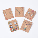 5 Patterns Cardboard Necklace Earring Set Display Cards, Rectangle, Flower Pattern, 6.4x5.1x0.02cm, 5 patterns, 30pcs/pattern, 150pcs/set