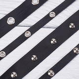 Flat Imitation Leather Cord, Platinum Tone Half Round Alloy Rivet Tape, for Jewelry Making, Black, 20x1mm, Half Round: 10x6mm