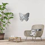 Iron Hanging Decors, Metal Art Wall Decoration, Butterfly with Skull, for Living Room, Home, Office, Garden, Kitchen, Hotel, Balcony, with Wall Anchor & Screw, Silver Color Plated, 160x200x1.5mm