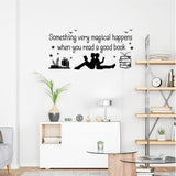 PVC Wall Stickers, Motivational Quote Sticker, for Wall Decoration, Word Something Very Magical Happens When You Read A Good Book, Black, 590x300mm