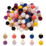 Faux Mink Fur Covered Charms, with Golden Tone Brass Findings, Round, Mixed Color, 14x10mm, Hole: 1.5mm, 10colors, 10pcs/color, 100pcs/box