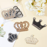 7Pcs 7 Style Crown Glitter Hotfix Rhinestone, Iron on Patches, Dress Shoes Garment Decoration, with Alloy & Plastic & Seed Beads, Mixed Color, 52.5~80x47~80x1.6~4.5mm, 1pc/style