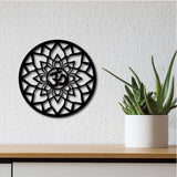 Laser Cut Basswood Wall Sculpture, for Home Decoration Kitchen Supplies, Round with Lotus & Yoga Sign, Black, 300x5mm