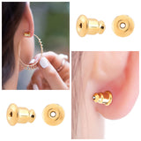8 Pairs Brass Ear Nuts/Earring Backs, Long-Lasting Plated, Real 18K Gold Plated, 6x5mm, Hole: 1mm, 8pairs