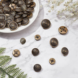 50Pcs 5 Style 4-Hole Brass Buttons, Half Round with Skull, for Sewing Crafting, Antique Bronze, Antique Bronze, 10pcs/style