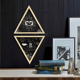 Custom Plywood Pendulum Board, Wall Hanging Ornament, for Witchcraft Wiccan Altar Supplies, Triangle with Mixed Patterns, Black, 250x215x6mm, 2 styles, 1pc/style, 2pcs/set