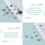 56Pcs 14 Style Copper Wired Electroplate Glass Charms, Star Charm, Silver, 15~19x9~13x5.7~7.6mm, Hole: 2.5~3mm, 4pcs/style