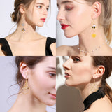 DIY Earring Making Kits, with Brass Pendants, Faux Mink Fur Covered Charms, Brass Earring Hooks and Alloy Enamel Pendants, Golden, 11x13x1mm, Hole: 1mm