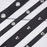 Flat Imitation Leather Cord, Platinum Tone Half Round Alloy Rivet Tape, for Jewelry Making, Black, 9x1mm, Half Round: 8x4.5mm