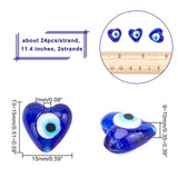 Heart Evil Eye Lampwork Bead Strands, Blue, 13~15x15x9mm, Hole: 2mm, about 24pcs/strand, 11.4 inch, 2strands/box