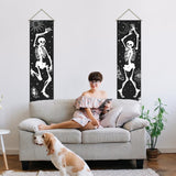 Polyester Decorative Wall Tapestrys, for Home Decoration, with Wood Bar, Rope, Rectangle, Skeleton Pattern, 1300x330mm
