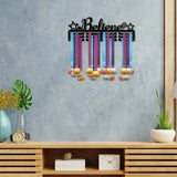 Fashion Iron Medal Hanger Holder Display Wall Rack, 15 Hooks, with Screws, Word BELIEVE , Electrophoresis Black, 142x400mm
