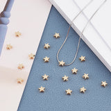 Brass Beads, Long-Lasting Plated, Star, Real 14K Gold Plated, 6x6x3mm, Hole: 1.2mm, 60pcs/box