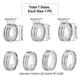 7Pcs 7 Size 201 Stainless Steel Wide Band Finger Rings for Men Women, Stainless Steel Color, US Size 7 1/4~13 1/4(17.4~22.3mm), 1pc/size