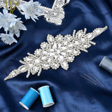 Hotfix Rhinestone, Brass on Patches, for Wedding Theme Dress Shoes Garment Decoration, Flower, Crystal, 242x90x4.5mm