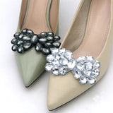 2Pcs Alloy Rhinestone Shoe Decorations, Detachable Shoe Buckle Clips, Bowknot, Crystal, 45x84x12.5mm