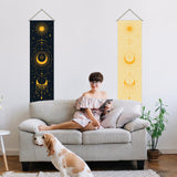 Polyester Decorative Wall Tapestrys, for Home Decoration, with Wood Bar, Rope, Rectangle, Moon Pattern, 1300x330mm