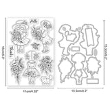 1Pc Flower and Girl Custom PVC Clear Stamps, with 1Pc Carbon Steel Cutting Dies Stencils, for DIY Scrapbooking, Photo Album Decorative, Cards Making, Mixed Shapes, Stamps: 160x110x3mm, Cutting Dies: 109x153x0.8mm