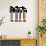 Fashion Iron Medal Hanger Holder Display Wall Rack, 3-Line, with Screws, Black, Equestrian, Sports, 150x400mm, Hole: 5mm