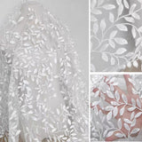 Leaf Pattern Polyester Embroidered Eyelet Lace Fabric, for DIY Clothing Accessories, White, 164x0.05cm