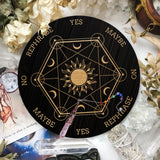 1Pc Natural Rose Quartz Dowsing Pendulum Pendant, with 1Pc Wood Custom Pendulum Board, for Witchcraft Wiccan Altar Supplies, Sun Pattern, Pendant: 29~29.7cm, Board: 20x0.4cm