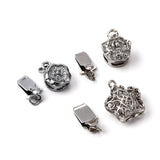 Brass Box Clasps, with Rhinestone, Platinum, 18x12x10mm, Hole: 2mm