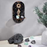 Wooden Wall-Mounted Small Crystal Display Shelf, Witch Hanging Crystal Holder, for Crystal Dowsing Pendulum Pendant Storage, Black, Sun Pattern, 21.5x11.6x8.5cm