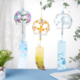 3Pcs 3 Style Glass Wind Chimes, Flower Pattern Small Wind Bells with Paper Card, Suncatcher for Garden Window Party Hanging Decors, Mixed Color, 385~400mm, 1pc/style