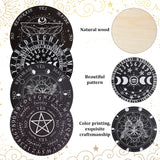 Butterfly/Pentagram/Moon Phase Pattern Wooden Flat Round Pendulum Board, with Natural Amethyst Cone Shape Drowsing Pendulum, Mixed Patterns, Board: 150x2.5~3mm, 4pcs, Pendulum: 242x2.7mm, 1pc