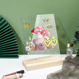 Transparent Acrylic Earring Displays, Earring Stud Organizer Holder with Wooden Pedestal, Rectangle, Hot Pink, Mushroom Pattern, Finish Product: 18.1x20x26cm, about 2pcs/set