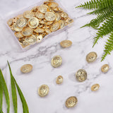 60Pcs 2 Style 4-Hole Brass Buttons, for Sewing Crafting, Half Round with Badge Pattern, Light Gold, 15~19.5x9mm, Hole: 2~3mm, 30pcs/style