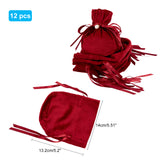 Velvet Jewelry Bags with Drawstring & Plastic Imitation Pearl, Velvet Cloth Gift Pouches, Dark Red, 13.2x14x0.4cm