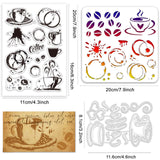 1Pc Coffee Theme Carbon Steel Cutting Dies Stencils, 1Pc PET Hollow Out Drawing Painting Stencils, 1 Sheet Custom PVC Plastic Clear Stamps, Tableware, 116~200x81~200x0.8~3mm