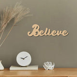 Laser Cut Unfinished Basswood Wall Decoration, for Kids Painting Craft, Home Decoration, Word Believe, Word, 9x30x0.5cm